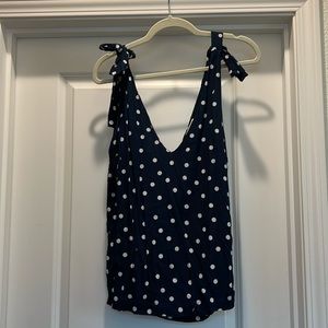 Sezane Navy polka dot tie-shoulder tank - Size 42